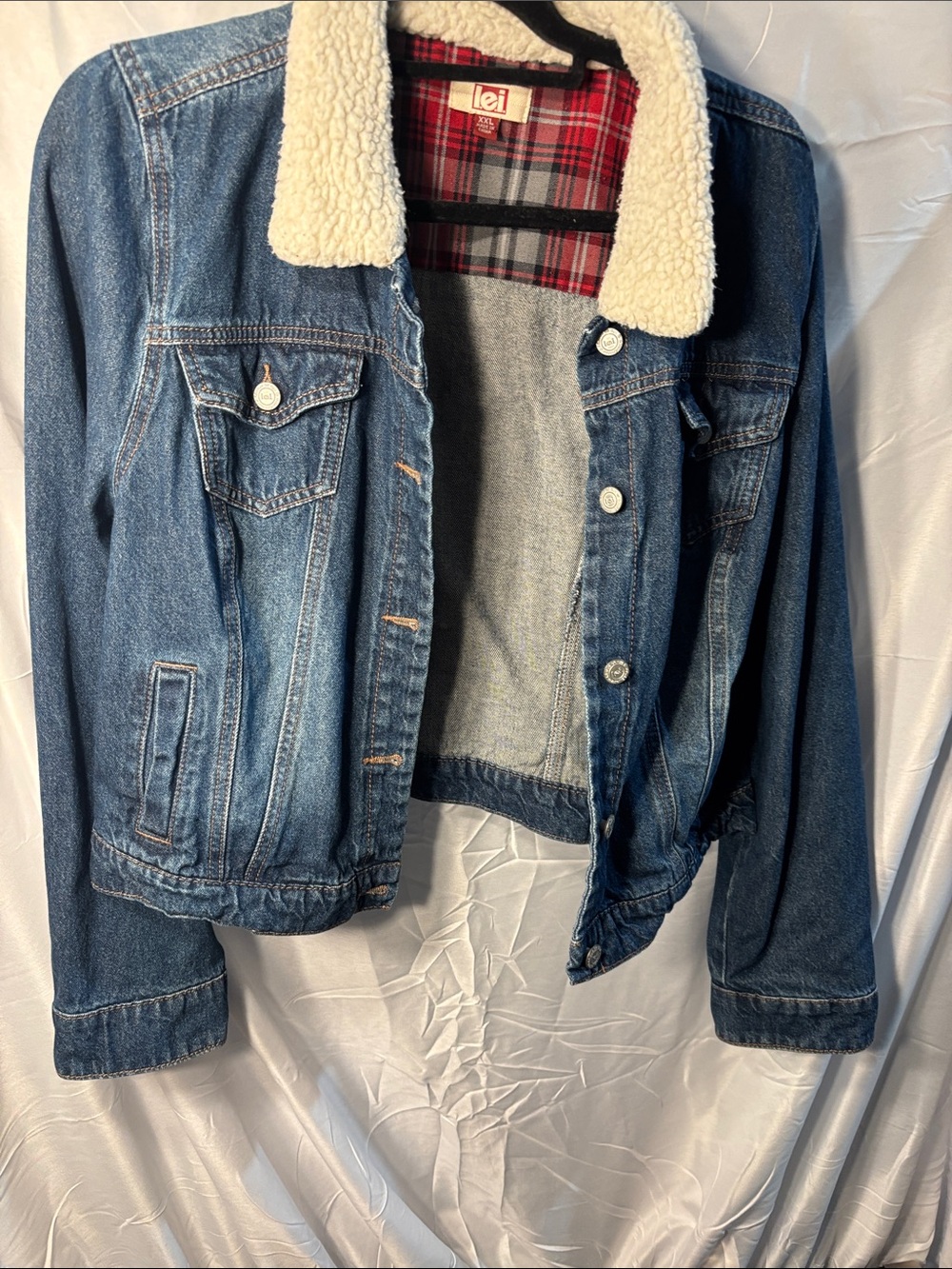 Lee Blue Denim Jacket with Cream Sherpa Collar